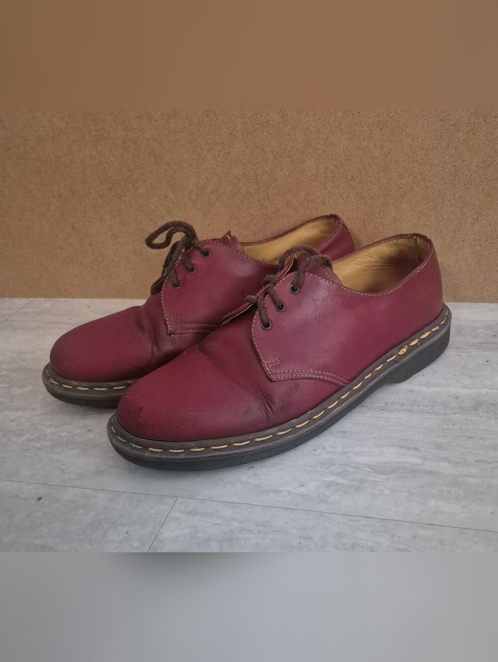Vintage Dr. Martens 1461 Oxblood Burgundy 3 Eye Shoes Made in England UK 8 US 9